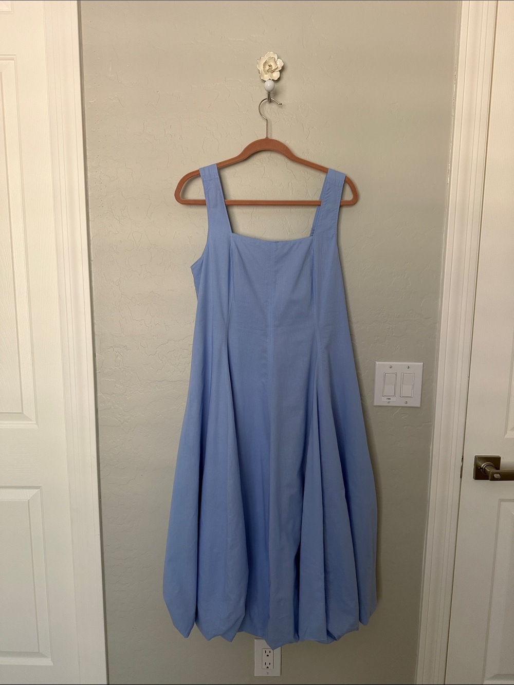 Lands' End Powder Blue Square-Neck Bubble-Hem Midi Dress
